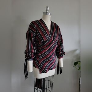 ZARA striped wrap blouse bold colours with ties